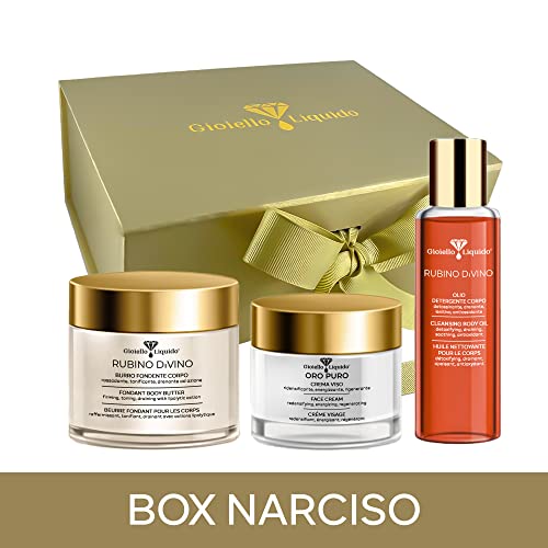 Cofre de Belleza Joya Líquida Made in Italy - Rostro y Cuerpo Línea Oro Puro y Rubí Divino - 3 Productos Exclusivos de Cosmética Natural de Lujo - Idea de Regalo para Mujeres y Hombres Cover