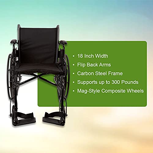 Mckesson Wheelchair, Swing Away Foot Leg Rest, Desk Length Arms Flip Back, 18 In Seat, 300 Lbs Weight Capacity, 1 Count #TOP6