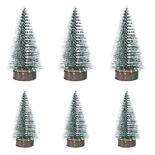 NUOLUX 6pcs Mini Christmas Trees Decorations, Bottle Brush Trees with Wooden Base Christmas Village Decor for Tabletop Decoration, Table Decor, Xmas Home Crafts