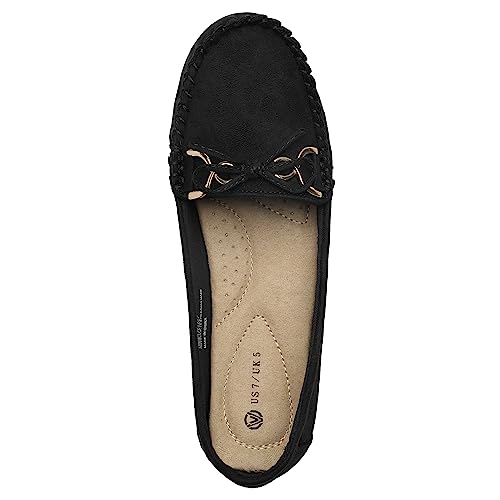 Ccvon Womens Casual Flats Non-Skid Penny Loafer With Bowknot Walking Driving Shoes Indoor Outdoor Black Size 7 #TOP4