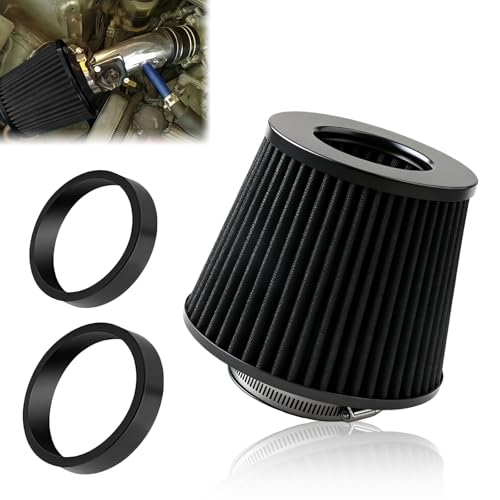 Cold Air Intake Filter,High Flow Tapered Cone Cool Air Filter Cleaner with 76 89 100MM Adapter Ring,Performance Round Tapered Cone Filters,Universal Clamp-On Air Intake Filter for Cars,Trucks