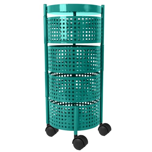 Image of 4-Tier Kitchen Carbon Steel Storage Rack - Turquoise Green | Durable & Sturdy Cart Organizer for Home & Kitchen | Vegetable, Fruits & Pantry Corner Rack | Multi-Layer Round Rack with Wheels