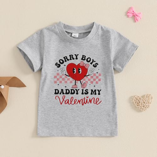 Kids Toddler Little Girls Valentine's Day T-Shirt Sorry Boys Daddy is My Valentine Short Sleeve Top2