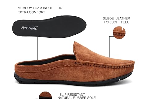 Image of ARAMISH Suede Half Loafers for Men | Men's Open Loafer Shoes