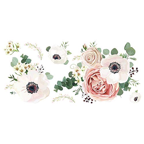 RoomMates Large Flowers, White, Pink, Green, 1 Sheet 36.5 inches x 17.25 inches - Image 3