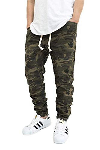 Victorious Men's Olive CAMO Twill Drop Crotch Jogger Pants - URBANJ (L)