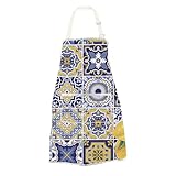 WCGXKO Lemon Floral Kitchen Apron - Italian Mediterranean Gift (Black, Medium, One Size, 2 Pockets)