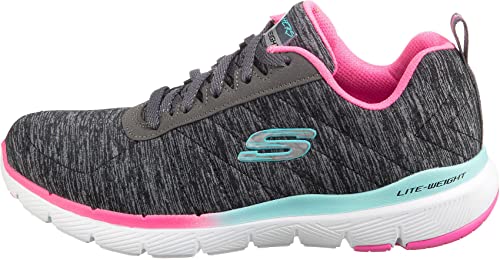 Skechers Skechers Women's Flex Appeal 3.0-Reinall Trainers, Black Mesh Pink Blue Trim