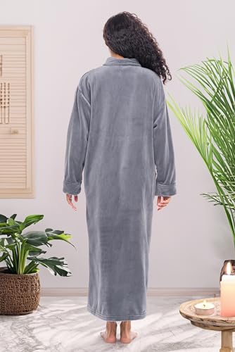 Image of Alexander Del Rossa Long Zip Up Robes, Plush Zipper Robes for Plus Size, Housecoats Zipper Front