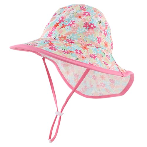 Pesaat Sombrero para el Sol para bebé niña con protección UV con protección para la Nuca Gorro de Verano para niños Paraíso de Playa Large (Gänseblümchen, 4-8 años)