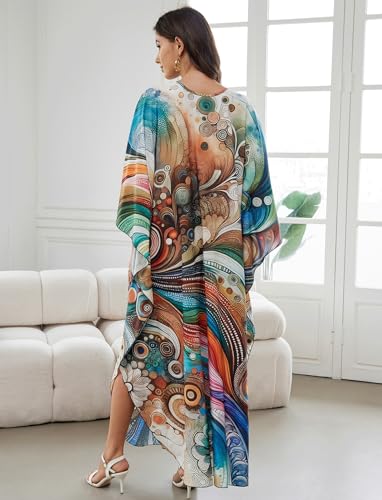 Image of KECVOT Kaftan Dresses for Women Plus Size Batwing Sleeve Caftans Long Bathing Suit Cover Up Maxi Beach Dress Loungewear