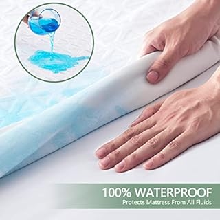Premium Waterproof Mattress Protector Queen Size, Breathable Bed Cover 3D Air Fabric Cooling Mattress Pad Cover Smooth Soft Noiseless Washable, 8''-21'' Deep Pocket (White)