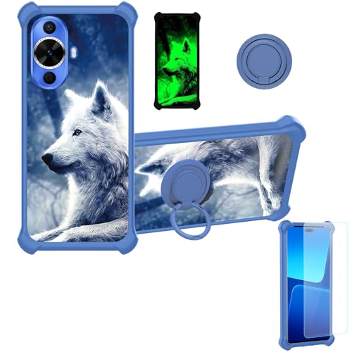 jioeuinly Case Compatible for Huawei Nova 12 Lite Phone Case Cover [with Tempered Glass Screen Protector][Hard PC + Soft Silicone][Ring Support] [Luminous Effect] YGL-LAN