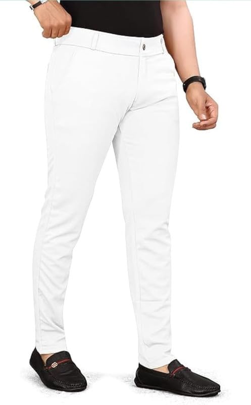 Image of VIJETA Garments for Men Lycra Blend Formal Trousers ? Smart Fit Office Wear Pants with Elastic Waistband & Zip Fly