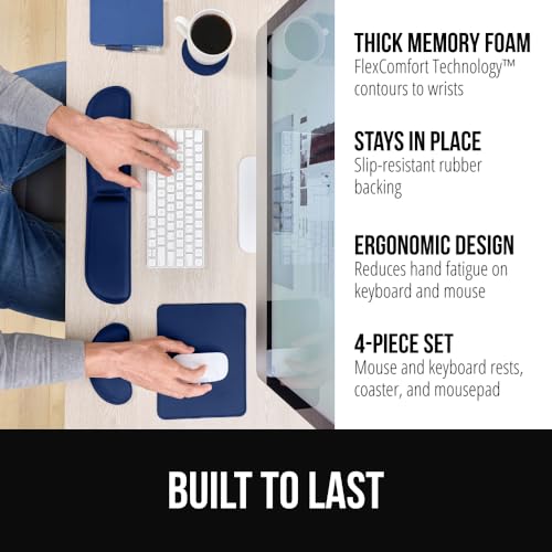 Image of GORILLA GRIP Silky Memory Foam Keyboard Wrist Rest and Mouse Pad for Computer, Ergonomic Typing Support, Desk Office Supplies Gaming Accessories, Hand & Arm Mousepad Cushions and Coaster Set Navy Blue