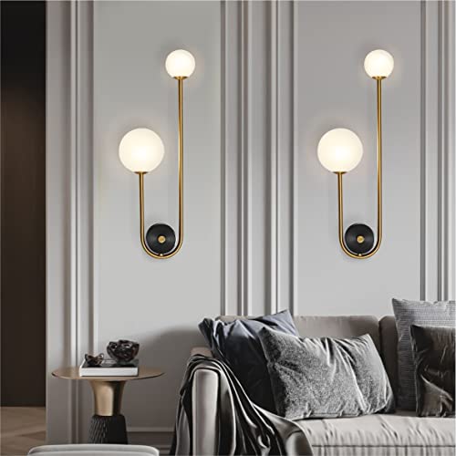Fulesi Globe Glass Wall Sconce Lighting 2-Lights Gold Modern Brushed Brass Wall Mount Light Mid Century Beside Wall Lamp With Glass Shade For Loft Living Room Bedroom (2 Pack) #TOP4