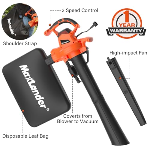 MAXLANDER 3 in 1 Electric Leaf Blower/Vacuum/Mulcher with Bag,12Amp 365CFM Corded Leaf Blower Vacuum with Metal Impeller,2-Speed Dial Leaf Blower for Lawn Care - Thumbnail 7