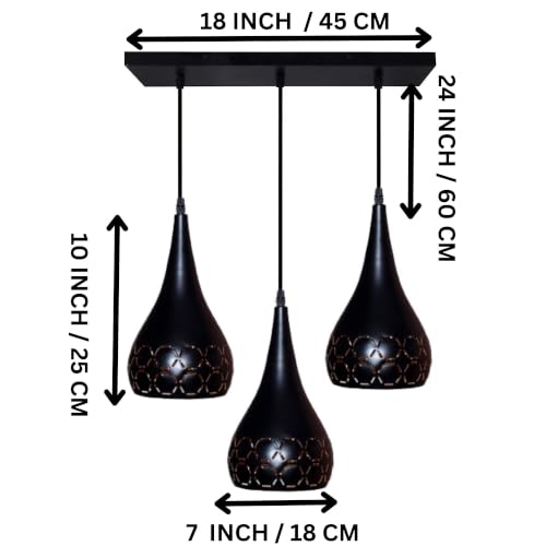 Image of GreyWings 3 Light Hanging Light for Home, Black Aluminium Pendant Light with E27 Holder Designer Ceiling Hanging Lamp for Bulb Not Included, Linear Set