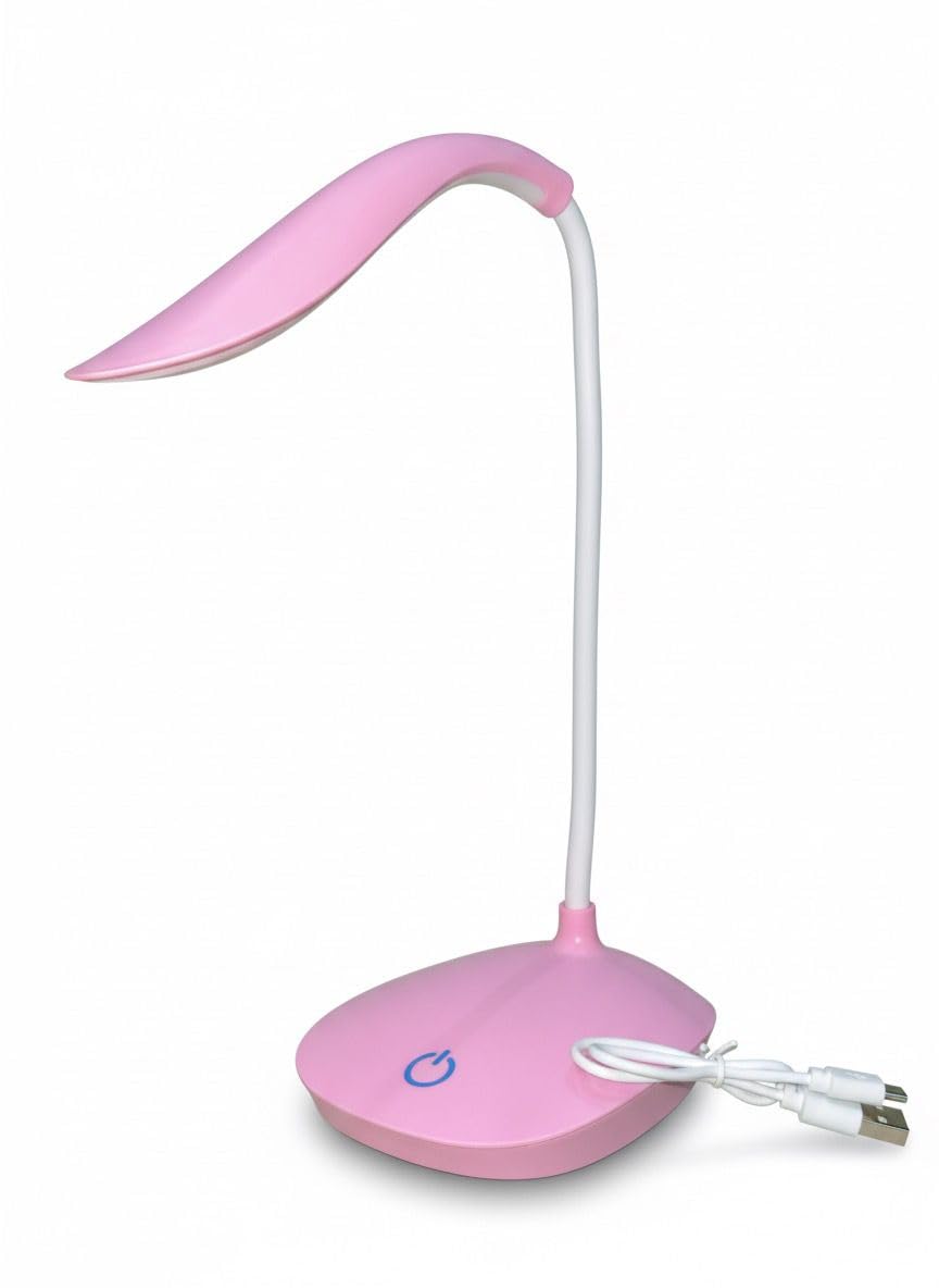 LED Study Table Lamp Rechargeable | 3-Level Dimmable Brightness, Touch Control, Gooseneck, USB Powered | Desk Lamp for Students, Reading, Office & Home (Pink)