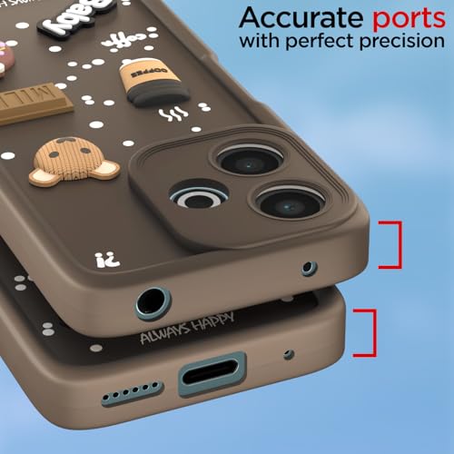 Image of Pikkme Bumper Case for Redmi 13 5G / 13 5G Prime Edition Poco M6 Plus 5G | Cute Fun Cartoon 3D Bear Silicone Full Body Protection Back Cover (Brown)