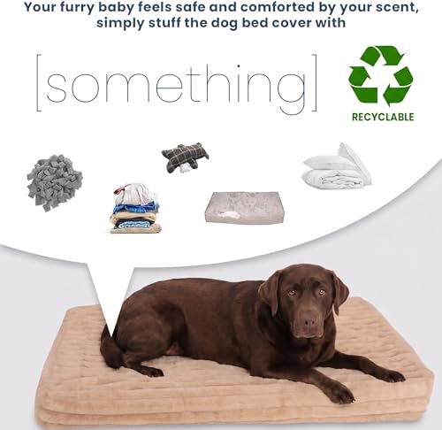Image of Faux Fur Dog Bed Covers - Ultra Soft Rose Velvet, Removable & Washable, Cozy & Durable,Large Pet Bed Cover Only (No Filling) - Gray, (Stripe Light Brown, 36 inch L x 24 inch W x 4 inch Th)