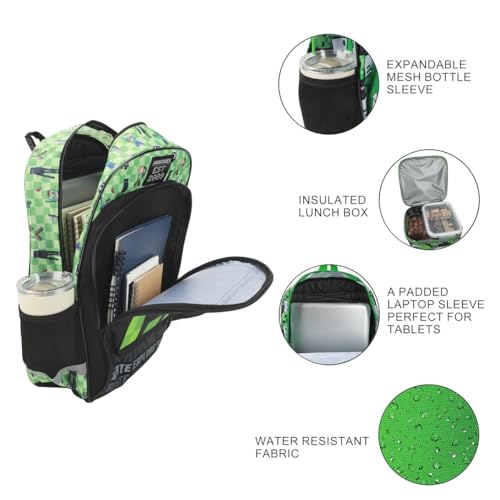 Minecraft Creeper Character 16" Kid's boys Backpack For School And Travel2