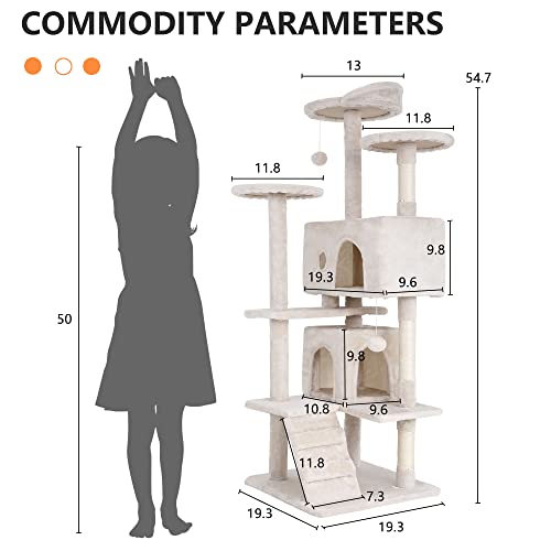 Bestpet 54In Cat Tree Tower For Indoor Cats,Multi-Level Cat Furniture Activity Center With Cat Scratching Posts Stand House Cat Condo With Funny Toys For Kittens Pet Play House,Beige #TOP6