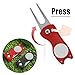 2pcs Golf Divot Repair Tool with Magnetic Ball Marker, Foldable Pop-up Divot Turf Fork Metal Putting Fork for Golf Lover (Black, Red)