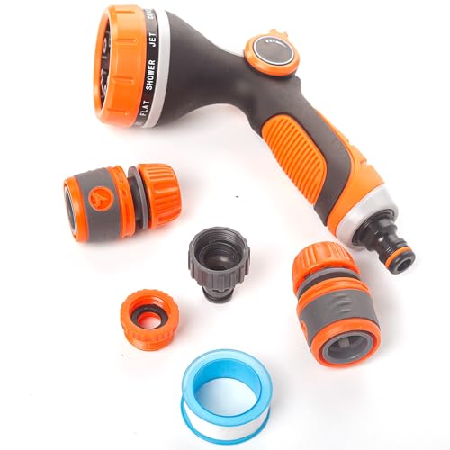Garden Hose Pipe Spray Gun Hose Nozzle Multi Adjustable Patterns with Tap Hose Connectors and Fittings Set, High Pressure Water Hose Spray Gun for Plants Lawns Watering, Car Cleaning, Pets Bathing - Image 4