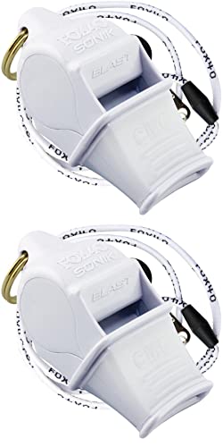 Fox 40 Sonik Blast CMG 2-Chamber Pealess Whistle w/Lanyard, White (Pack of 2)