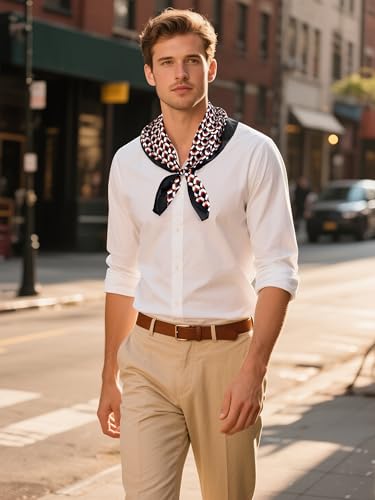 Image of GERINLY Stripe Neckerchief for Men, Minimalism Square Scarf with Lines Pattern, Classic Bandana Silk Feel