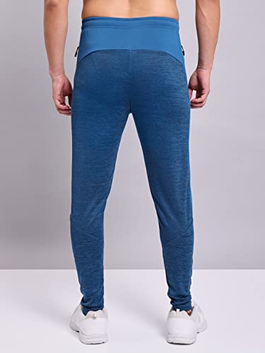 Image of TECHNOSPORT Men's Melange Slim Fit Techno Dry Trackpants Drawstring 2-Pocket Polyester Joggers for Gym Running Workout UPF50+ Anti Odour