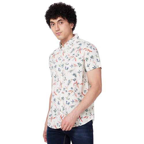 Image of Spykar White Printed Half Sleeve Shirt for Men (Size: 3XL)-MSHPS1BD039 Off White