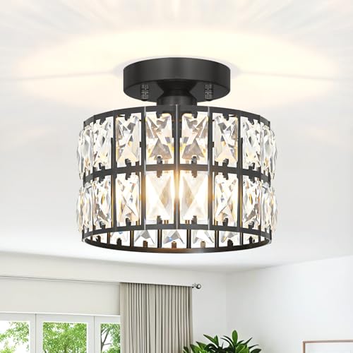 Lxybcce Crystal Ceiling Light Fixture, Modern Matte Black Crystal Chandelier,