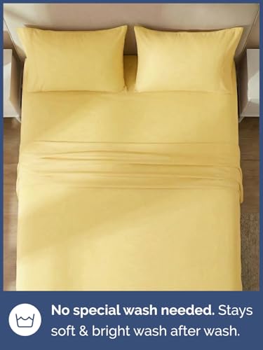 Image of Kids Full Size Bed Sheet Set - 4 Piece Kids Loft Bed Sheets - Solid Yellow Themed Bedding - Soft, Cute and Cozy - Breathable and Machine Washable - Bedding for Boys, Girls, Teens & Toddlers - Oeko-Tex
