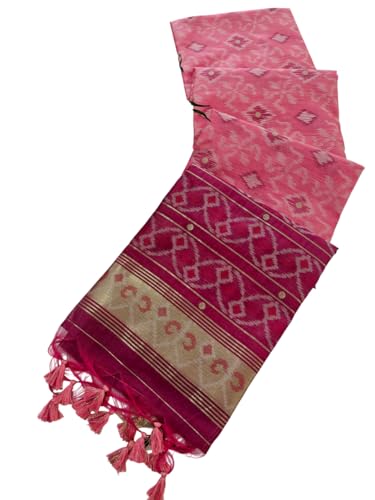 BRAHMAKHODAL Women's Tussar Silk Pochampally Ikkat Saree Zari Weaving Border With Blouse Piece (Pink)