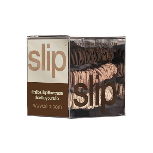 Image of SLIP Amazon Exclusive Skinny Scrunchies: Anti-Crease, Anti-Breakage Slipsilk Design Protects Delicate Hair | Includes 3 Pure Silk Scrunchies, Basics