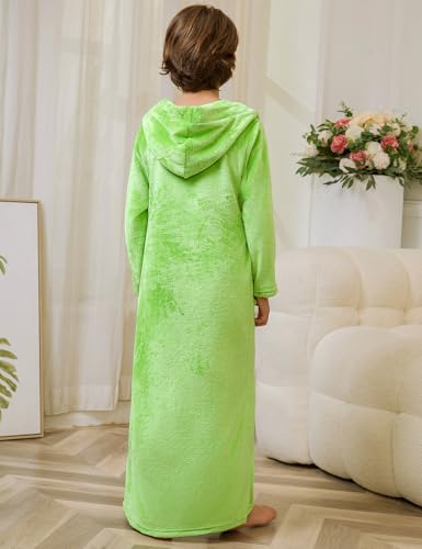 Image of Jxstar Girls Bathrobes Kids Long Hooded Robes Plush Full Length Coral Fleece Pajamas Sleepwear
