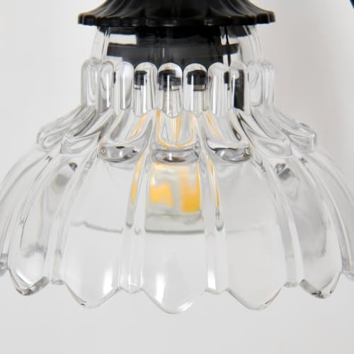 Image of hesoge Farmhouse Bathroom Light Fixture Vintage Vanity Light with Crystal Glass Shade Black 3 Light Wall Mount Lamp Over Mirror