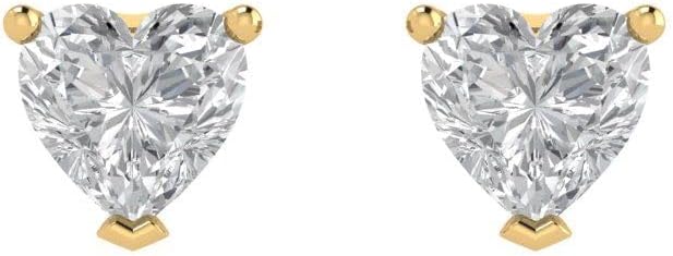 14K Yellow Gold Plated 925 Sterling Silver Push back Dainty Stud Earrings for Women - 1 cttw Heart Cut Moissanite - Image 3