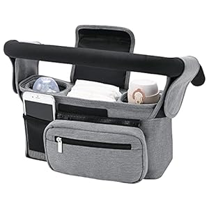 Kinderwagen Organizer Universal mit Isolierten Getränkehalter/Becherhalter, Momcozy Buggy Kinderwagentasche Baby Zubehör mit Reißverschlusstasche, Schultergurt und Großem Stauraum für Windeln&Handys