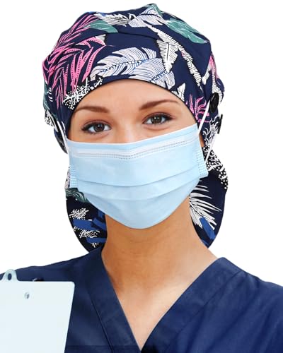 Image of Satin Lined Scrub Cap for Women Extra Large Long Hair Surgical Nurse Cap 4 Buttons