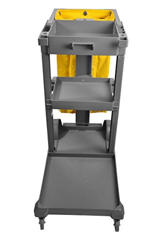 Janico 1050 Janitor Cart Commercial Housekeeping Utility Cart With 3 Shelfs, 25 Gallon Zippered Yellow Vinyl Bag, Grey, Pack Of 1 #TOP2