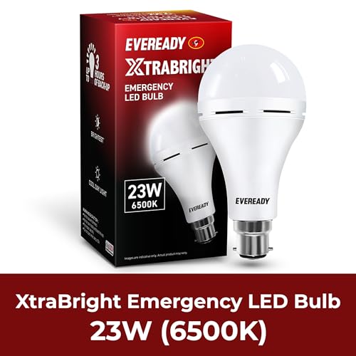 Image of Eveready Xtrabright Emergency Rechargeable 23W LED Bulb for Power Cut | Cool Day Light (6500K) | Energy Efficient | 3 Hour Battery Backup | B22 Base