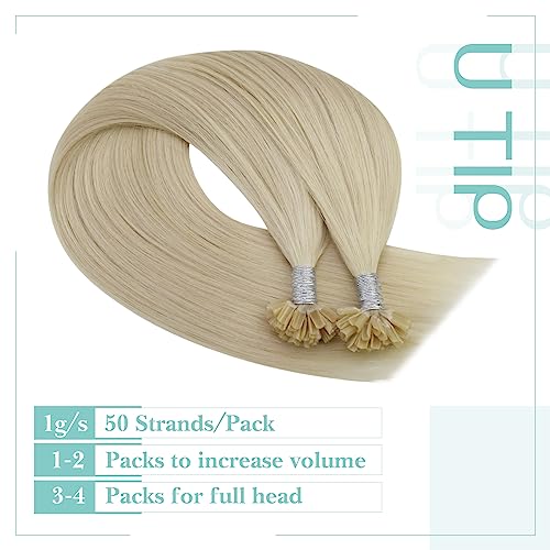 Image of YoungSee U Tip Hair Extensions Human Hair Blonde Utip Hair Extensions Light Blonde Blend Naturally Ktip Human Hair Extension for Everyday Wear 1g /Strand 50g 50 Strands