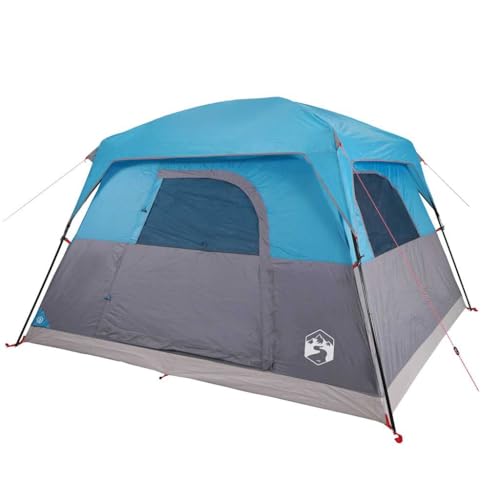vidaXL Campingzelt 4 Personen, Kabinenzelt mit Netzwände E-Anschluss, Wurfzelt mit abnehmbarem Überzelt, Familienzelt, Blau 185T Polyester