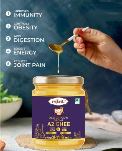 Image of Rajkriti A2 Gir Cow Desi Ghee 100ML | Bilona Method | Curd-Churned & Cultured |Pure, Natural & Danedar| Lactose-Free,Gluten-Free | Grass-Fed | Lab Tested | Immunity Booster -Pack of 1