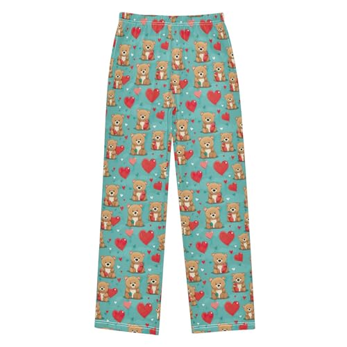Cute Bear Heart Long Pajama Pants Elastic Waist PJ Bottoms with Pockets S A1128822