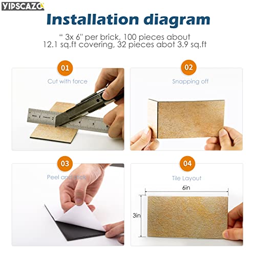 100 Pieces Peel And Stick Backsplash 3 X 6 Inches Metallic Collection Pvc Composite Wall Tile Stick On Backsplash Tile For Kitchen Bathroom, Laundry Room, Camper, Fireplace In Tawny #TOP2