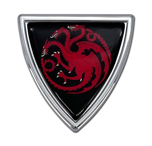 Image of Elektroplate Officially Licensed Game of Thrones House Targaryen Sigil Shield All Metal Chrome Emblem for Cars, Trucks, and All Auto | Universal Fit at 3.0 inch x 2.9 inch | Weatherproof